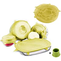 SengVan - Juego de 6 tapas elásticas de silicona para almacenamiento de alimentos con tapón de botella amarillo